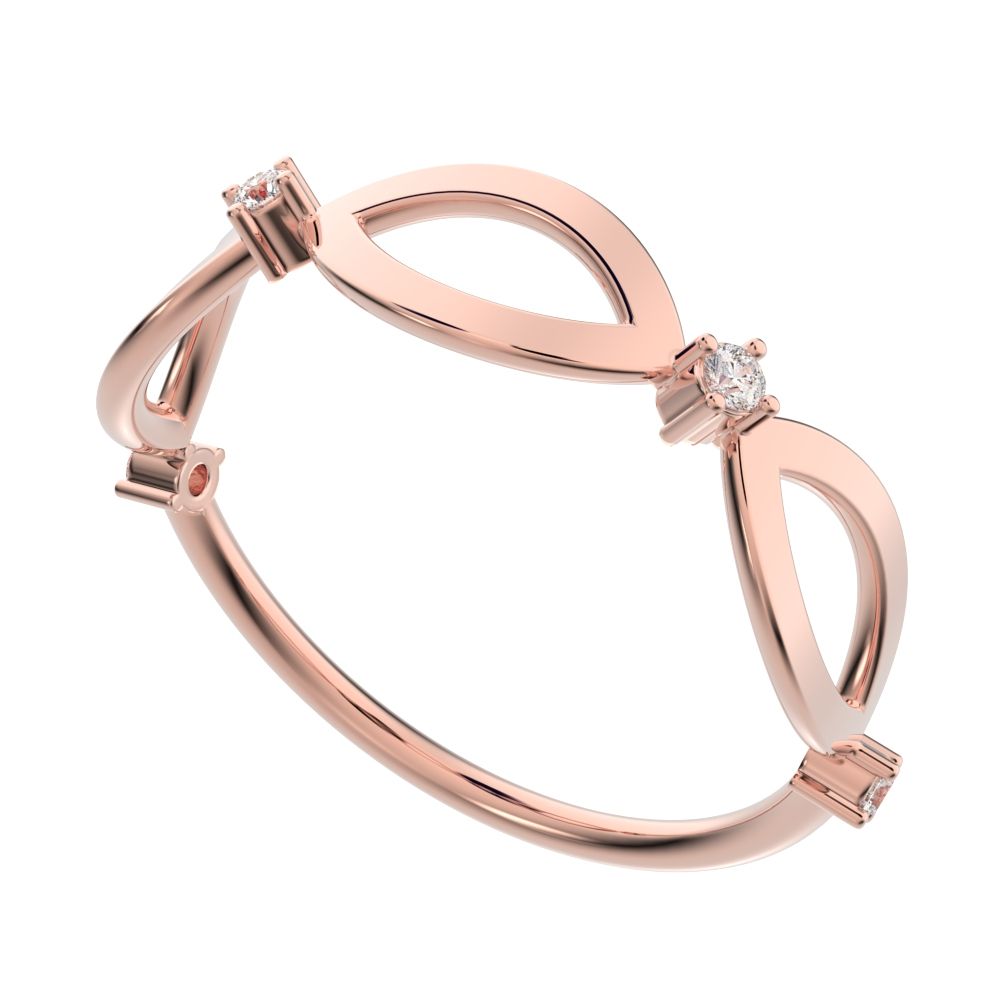 0.06 ct Round Cut Simulated Clear Diamond dainty Minimalist eye infinity splint shank light 14K / 18K Solid Rose Gold everyday wedding band