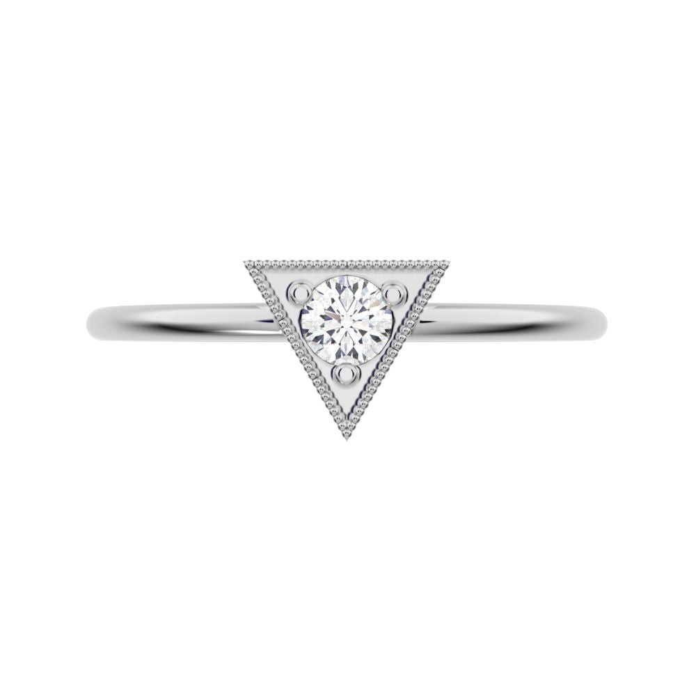 0.11 ct Round Cut Simulated Clear Diamond dainty Minimalist Triangle Contemporary halo cluster 14K / 18K Solid White Gold everyday ring