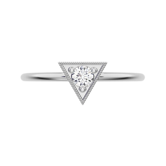0.11 ct Round Cut Moissanite dainty Minimalist Triangle Contemporary halo cluster light 14K / 18K Solid White Gold everyday ring