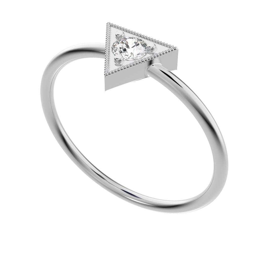 0.11 ct Round Cut Moissanite dainty Minimalist Triangle Contemporary halo cluster light 14K / 18K Solid White Gold everyday ring