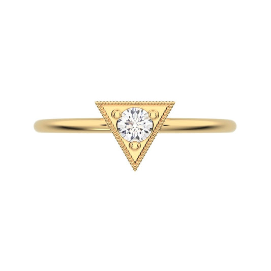0.11 ct Round Cut Simulated Clear Diamond dainty Minimalist Triangle Contemporary halo cluster 14K / 18K Solid Yellow Gold everyday ring