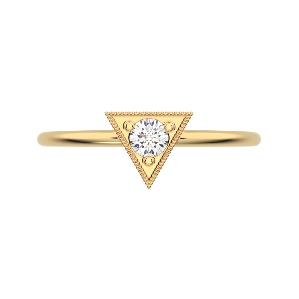 0.11 ct Round Cut Moissanite dainty Minimalist Triangle Contemporary halo cluster light 14K / 18K Solid Yellow Gold everyday ring