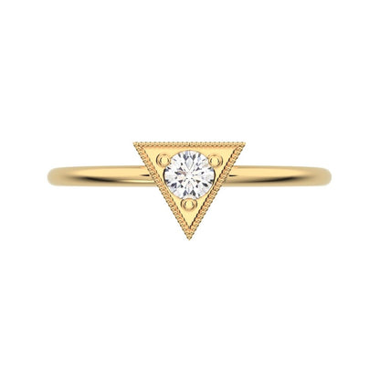 0.11 ct Round Cut Moissanite dainty Minimalist Triangle Contemporary halo cluster light 14K / 18K Solid Yellow Gold everyday ring