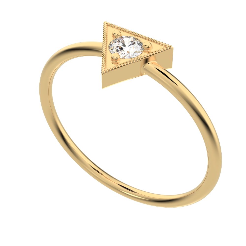 0.11 ct Round Cut Simulated Clear Diamond dainty Minimalist Triangle Contemporary halo cluster 14K / 18K Solid Yellow Gold everyday ring