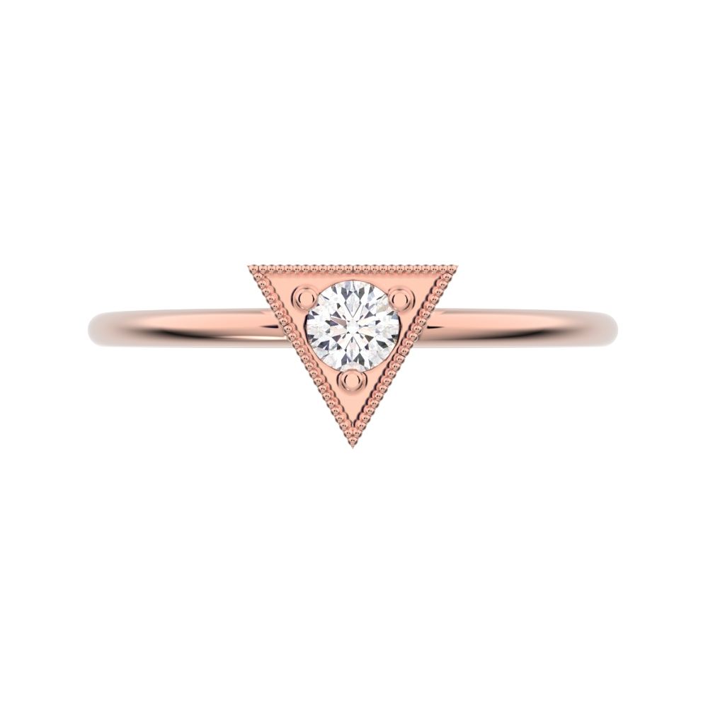 0.11 ct Round Cut Simulated Clear Diamond dainty Minimalist Triangle Contemporary halo cluster 14K / 18K Solid Rose Gold everyday ring