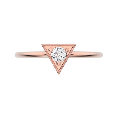 0.11 ct Round Cut Simulated Clear Diamond dainty Minimalist Triangle Contemporary halo cluster 14K / 18K Solid Rose Gold everyday ring