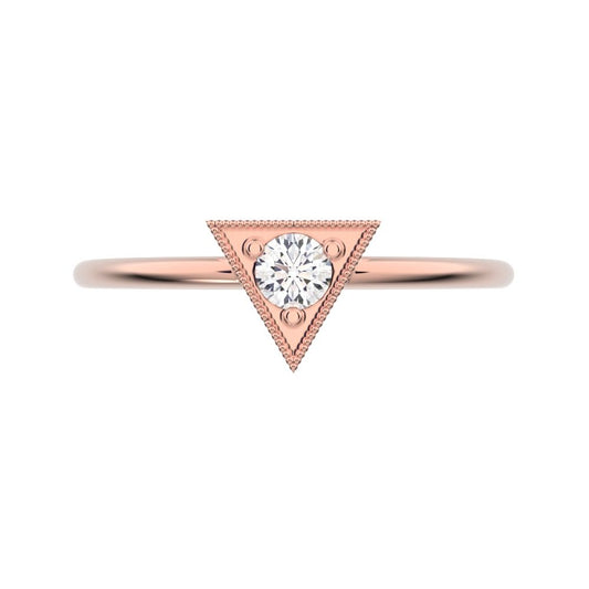0.11 ct Round Cut Simulated Clear Diamond dainty Minimalist Triangle Contemporary halo cluster 14K / 18K Solid Rose Gold everyday ring