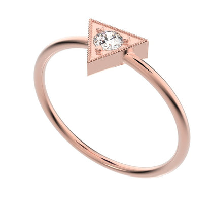 0.11 ct Round Cut Simulated Clear Diamond dainty Minimalist Triangle Contemporary halo cluster 14K / 18K Solid Rose Gold everyday ring