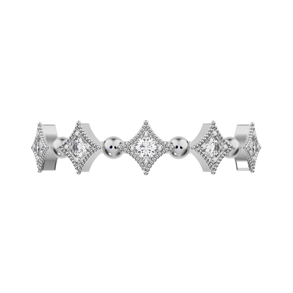 0.1 ct Round Cut Moissanite dainty Minimalist star Stackable Art Deco Vintage pave 14K / 18K Solid White Gold everyday wedding band