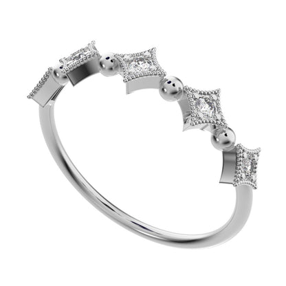 0.1Ct Round Cut Simulated Clear Diamond dainty Minimalist star Stackable Art Deco pave 14K / 18K Solid White Gold everyday wedding band