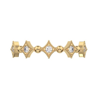 0.1 ct Round Cut Moissanite dainty Minimalist star Stackable Art Deco Vintage pave 14K / 18K Solid Yellow Gold everyday wedding band