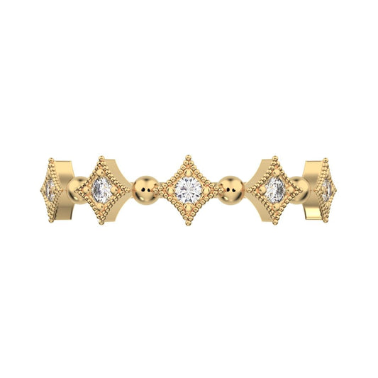 0.1 ct Round Cut Moissanite dainty Minimalist star Stackable Art Deco Vintage pave 14K / 18K Solid Yellow Gold everyday wedding band