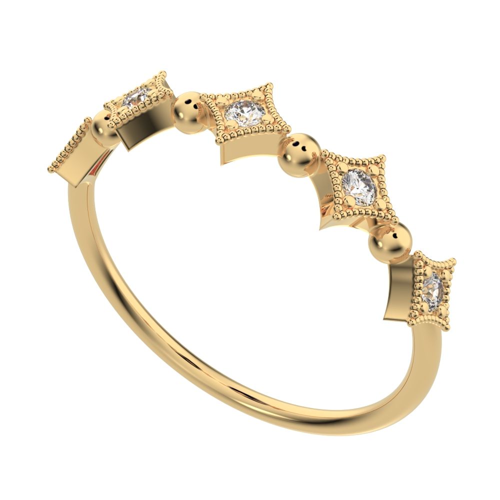 0.1 ct Round Cut Moissanite dainty Minimalist star Stackable Art Deco Vintage pave 14K / 18K Solid Yellow Gold everyday wedding band