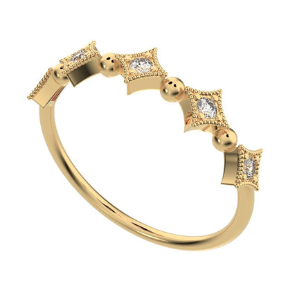 0.1 ct Round Cut Moissanite dainty Minimalist star Stackable Art Deco Vintage pave 14K / 18K Solid Yellow Gold everyday wedding band
