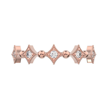 0.1Ct Round Cut Simulated Clear Diamond dainty Minimalist star Stackable Art Deco pave 14K / 18K Solid Rose Gold everyday wedding band