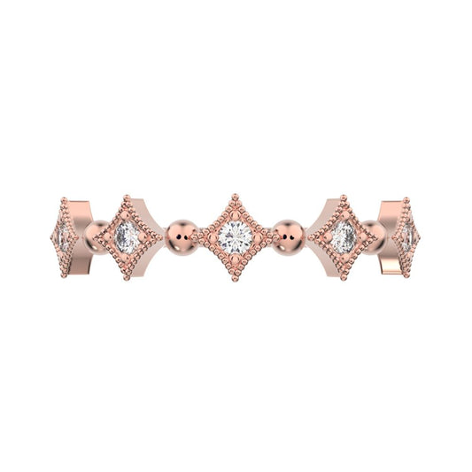 0.1Ct Round Cut Simulated Clear Diamond dainty Minimalist star Stackable Art Deco pave 14K / 18K Solid Rose Gold everyday wedding band