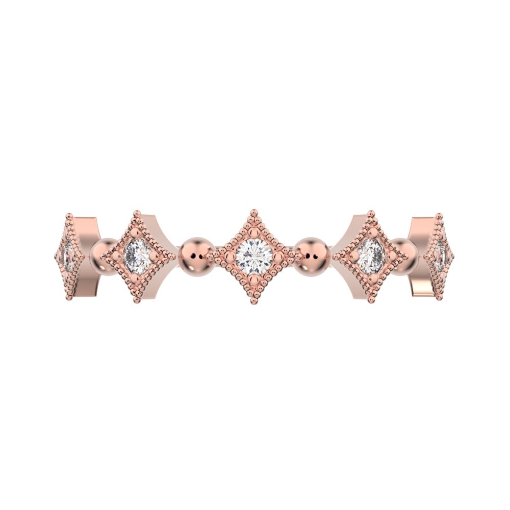 0.1 ct Round Cut Moissanite dainty Minimalist star Stackable Art Deco Vintage pave 14K / 18K Solid Rose Gold everyday wedding band