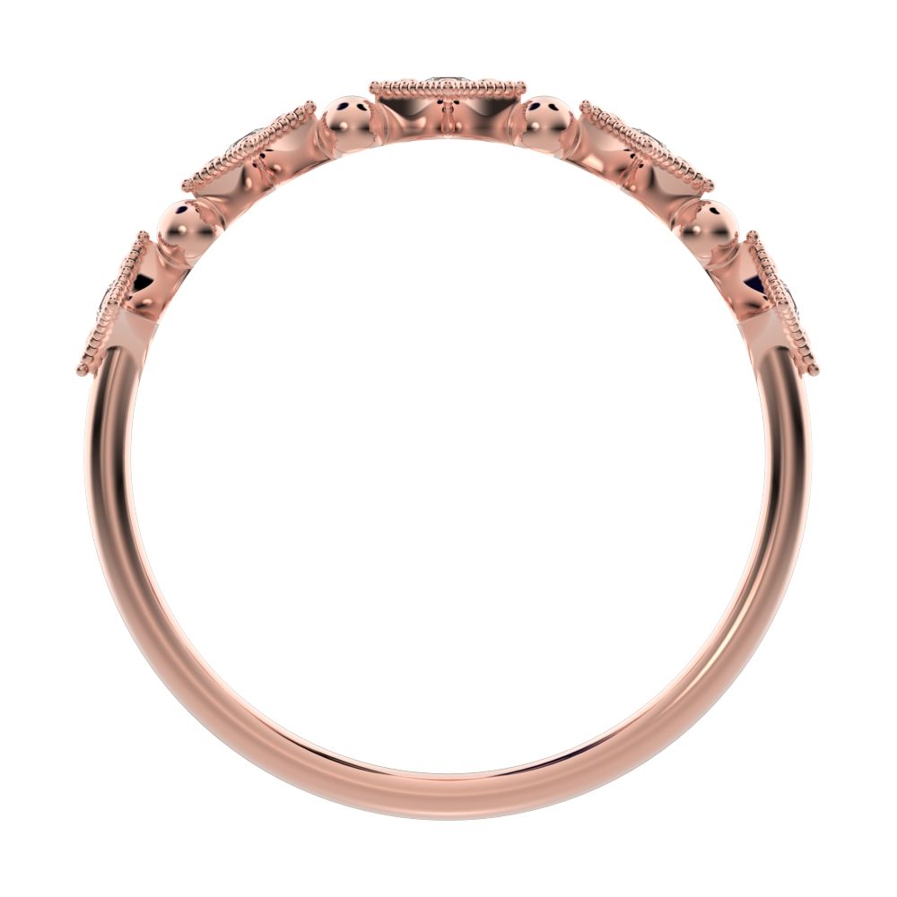 0.1Ct Round Cut Simulated Clear Diamond dainty Minimalist star Stackable Art Deco pave 14K / 18K Solid Rose Gold everyday wedding band