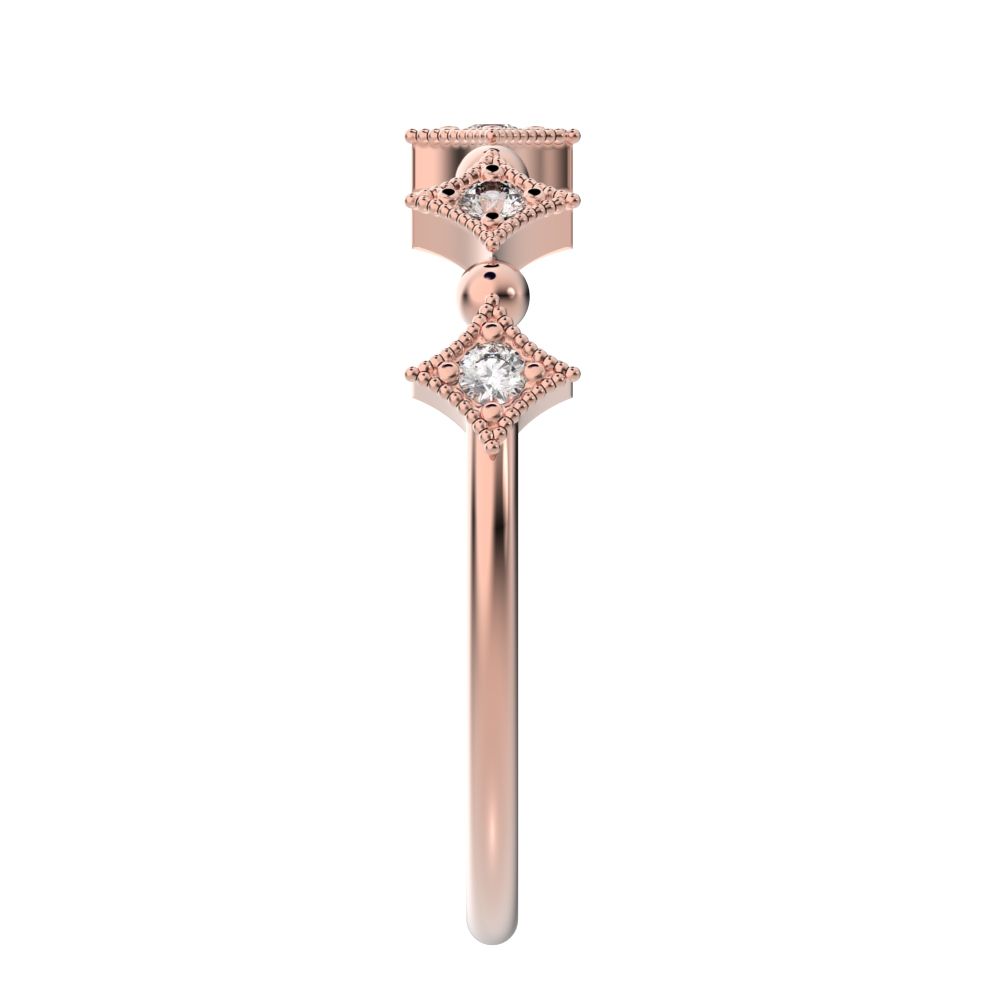 0.1Ct Round Cut Simulated Clear Diamond dainty Minimalist star Stackable Art Deco pave 14K / 18K Solid Rose Gold everyday wedding band