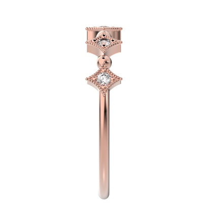 0.1 ct Round Cut Moissanite dainty Minimalist star Stackable Art Deco Vintage pave 14K / 18K Solid Rose Gold everyday wedding band