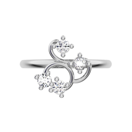 0.16 ct Round Cut Moissanite dainty Minimalist Spiral Cluster half moon petal light cocktail 14K / 18K Solid White Gold everyday ring