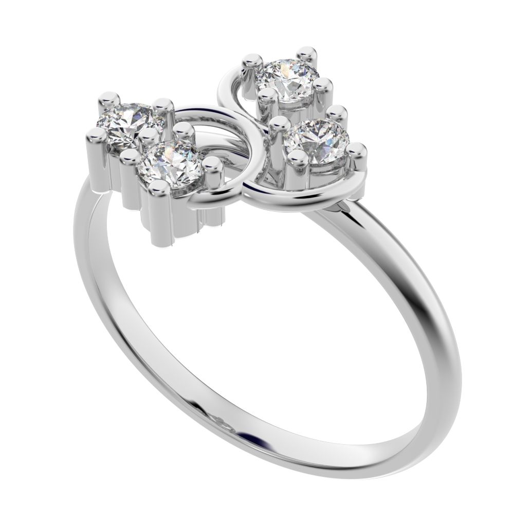 0.16 ct Round Cut Moissanite dainty Minimalist Spiral Cluster half moon petal light cocktail 14K / 18K Solid White Gold everyday ring