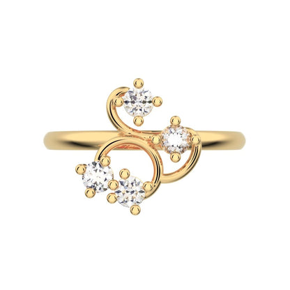 0.16 ct Round Cut Moissanite dainty Minimalist Spiral Cluster half moon petal light cocktail 14K / 18K Solid Yellow Gold everyday ring