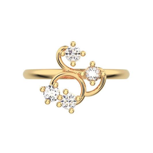 0.16 ct Round Cut Moissanite dainty Minimalist Spiral Cluster half moon petal light cocktail 14K / 18K Solid Yellow Gold everyday ring