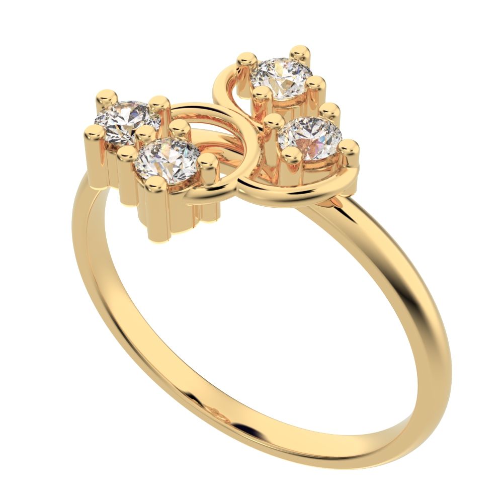 0.16 ct Round Cut Moissanite dainty Minimalist Spiral Cluster half moon petal light cocktail 14K / 18K Solid Yellow Gold everyday ring