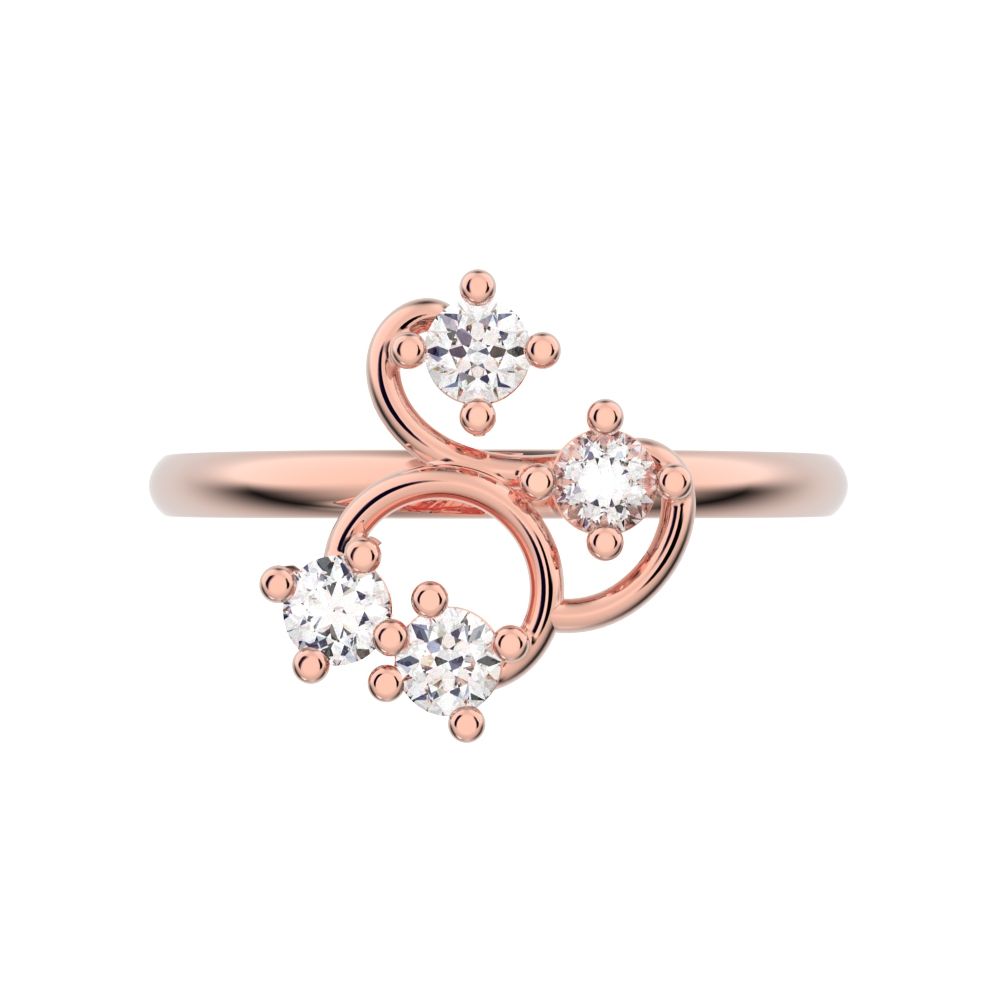 0.16 ct Round Cut Moissanite dainty Minimalist Spiral Cluster half moon petal light cocktail 14K / 18K Solid Rose Gold everyday ring