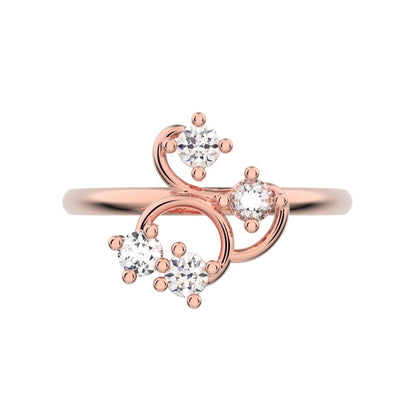 0.16 ct Round Cut Moissanite dainty Minimalist Spiral Cluster half moon petal light cocktail 14K / 18K Solid Rose Gold everyday ring