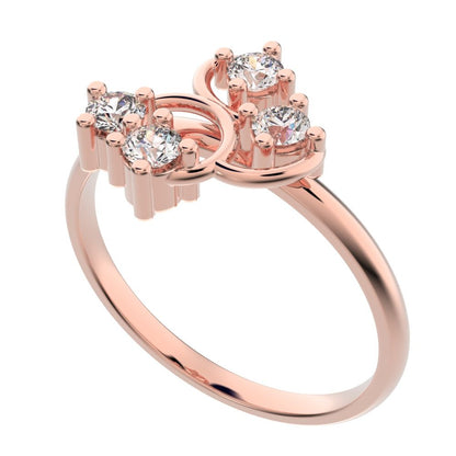 0.16 ct Round Cut Moissanite dainty Minimalist Spiral Cluster half moon petal light cocktail 14K / 18K Solid Rose Gold everyday ring