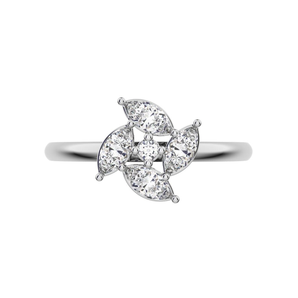 0.415 ct Marquise Cut Simulated Clear Diamond dainty Minimalist Halo Floral Marquise cluster 14K / 18K Solid White Gold everyday ring