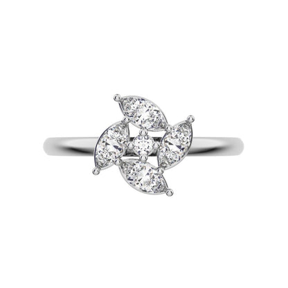 0.415 ct Marquise Cut Simulated Clear Diamond dainty Minimalist Halo Floral Marquise cluster 14K / 18K Solid White Gold everyday ring