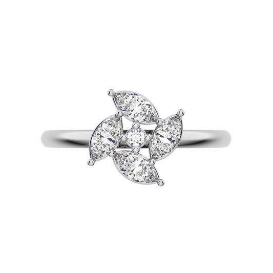 0.415 ct Marquise Cut Moissanite dainty Minimalist Vintage Halo Floral Marquise light cluster 14K / 18K Solid White Gold everyday ring