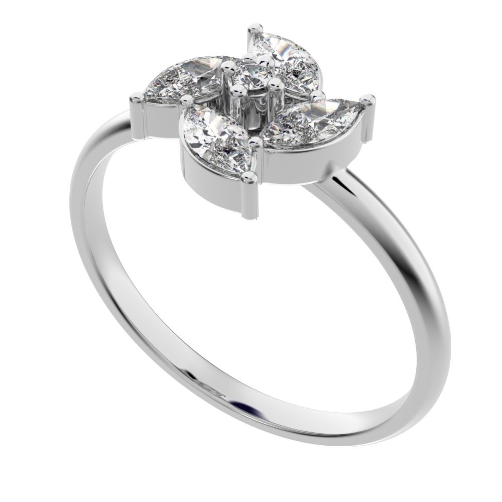 0.415 ct Marquise Cut Simulated Clear Diamond dainty Minimalist Halo Floral Marquise cluster 14K / 18K Solid White Gold everyday ring