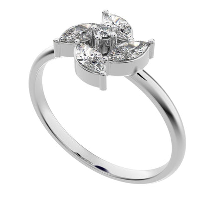 0.415 ct Marquise Cut Simulated Clear Diamond dainty Minimalist Halo Floral Marquise cluster 14K / 18K Solid White Gold everyday ring
