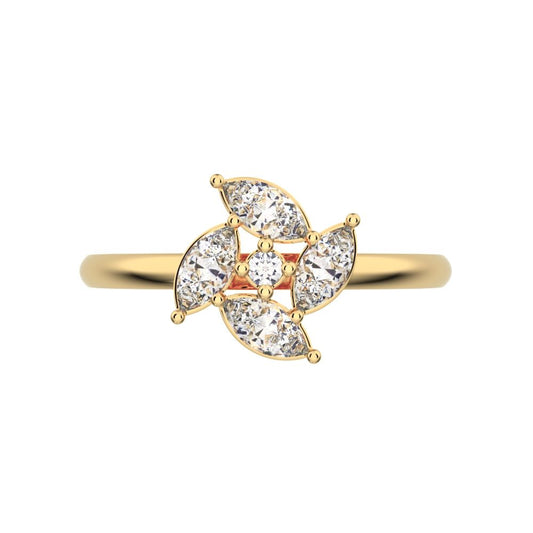 0.415 ct Marquise Cut Moissanite dainty Minimalist Vintage Halo Floral Marquise light cluster 14K / 18K Solid Yellow Gold everyday ring
