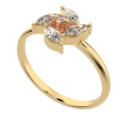 0.415 ct Marquise Cut Moissanite dainty Minimalist Vintage Halo Floral Marquise light cluster 14K / 18K Solid Yellow Gold everyday ring