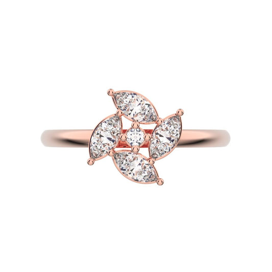 0.415 ct Marquise Cut Simulated Clear Diamond dainty Minimalist Halo Floral Marquise cluster 14K / 18K Solid Rose Gold everyday ring