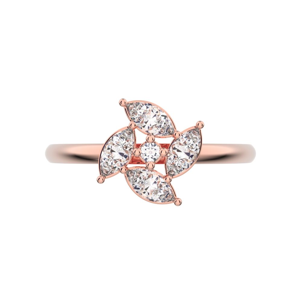 0.415 ct Marquise Cut Moissanite dainty Minimalist Vintage Halo Floral Marquise light cluster 14K / 18K Solid Rose Gold everyday ring