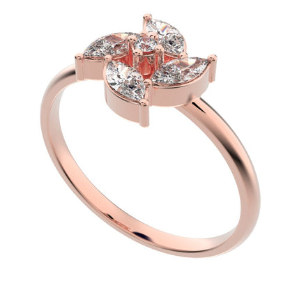 0.415 ct Marquise Cut Simulated Clear Diamond dainty Minimalist Halo Floral Marquise cluster 14K / 18K Solid Rose Gold everyday ring