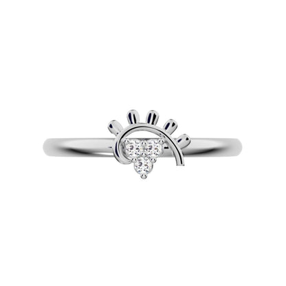 0.03 ct Round Cut Moissanite dainty Minimalist pyramid Sunburst Arc eye light cocktail 14K / 18K Solid White Gold everyday ring