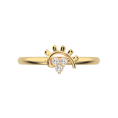 0.03 ct Round Cut Simulated Clear Diamond dainty Minimalist pyramid Sunburst Arc eye cocktail 14K / 18K Solid Yellow Gold everyday ring