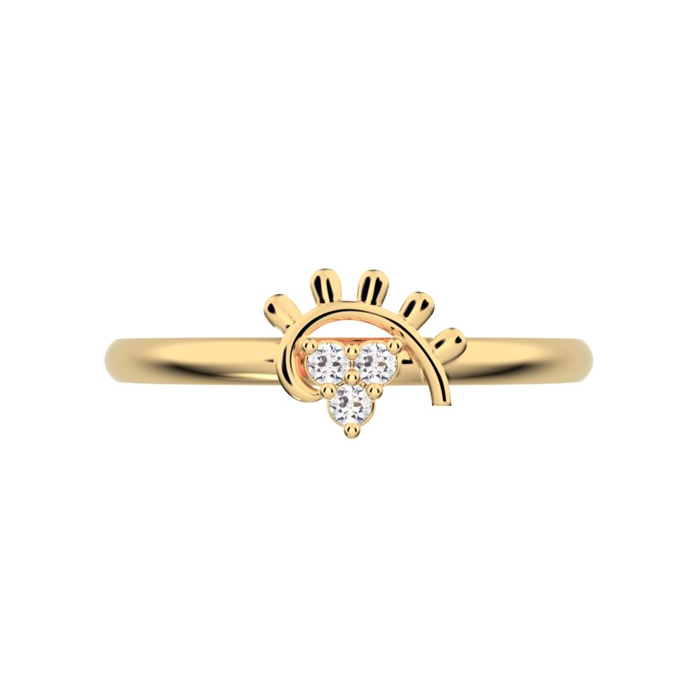 0.03 ct Round Cut Moissanite dainty Minimalist pyramid Sunburst Arc eye light cocktail 14K / 18K Solid Yellow Gold everyday ring