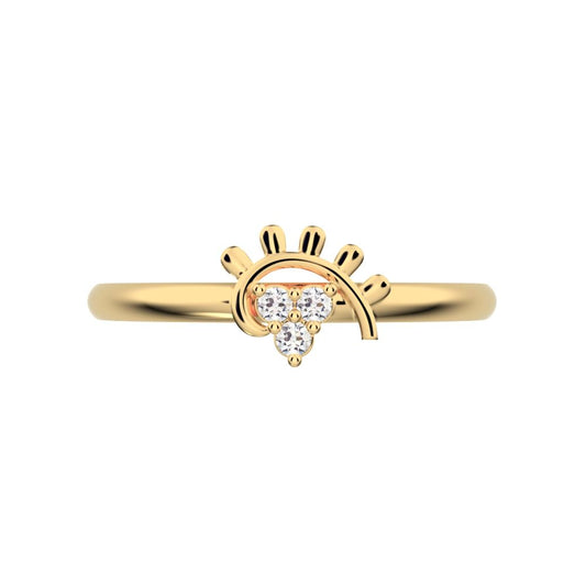 0.03 ct Round Cut Moissanite dainty Minimalist pyramid Sunburst Arc eye light cocktail 14K / 18K Solid Yellow Gold everyday ring