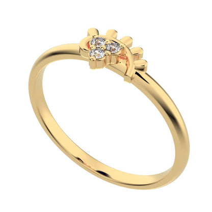 0.03 ct Round Cut Moissanite dainty Minimalist pyramid Sunburst Arc eye light cocktail 14K / 18K Solid Yellow Gold everyday ring