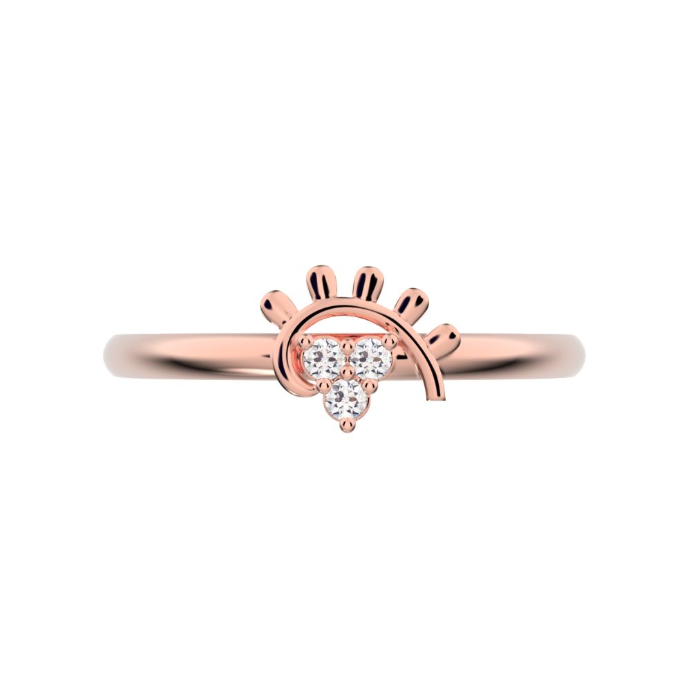 0.03 ct Round Cut Simulated Clear Diamond dainty Minimalist pyramid Sunburst Arc eye light cocktail 14K / 18K Solid Rose Gold everyday ring