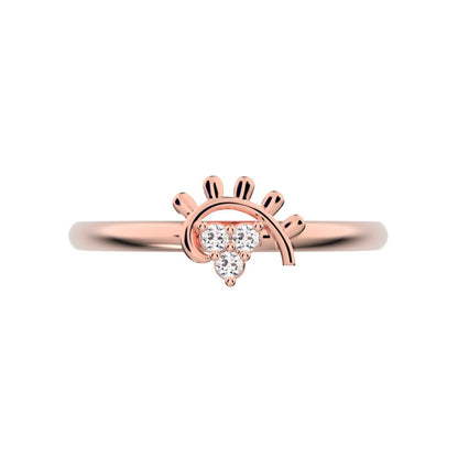 0.03 ct Round Cut Moissanite dainty Minimalist pyramid Sunburst Arc eye light cocktail 14K / 18K Solid Rose Gold everyday ring