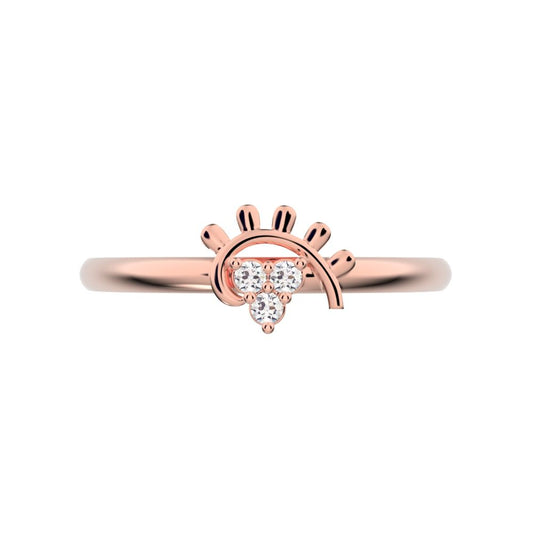 0.03 ct Round Cut Moissanite dainty Minimalist pyramid Sunburst Arc eye light cocktail 14K / 18K Solid Rose Gold everyday ring
